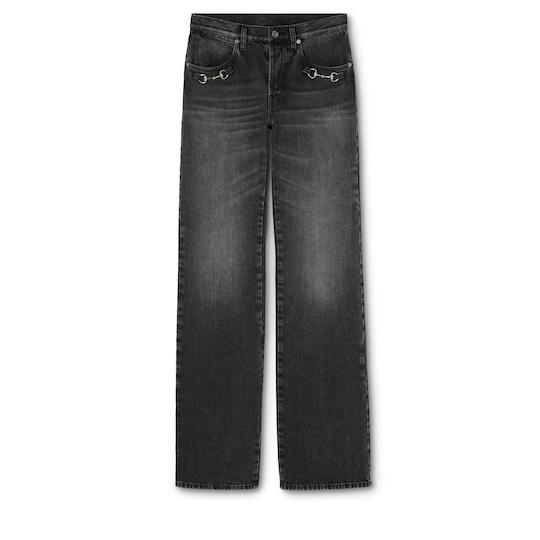 Cotton denim pants with Horsebit by GUCCI