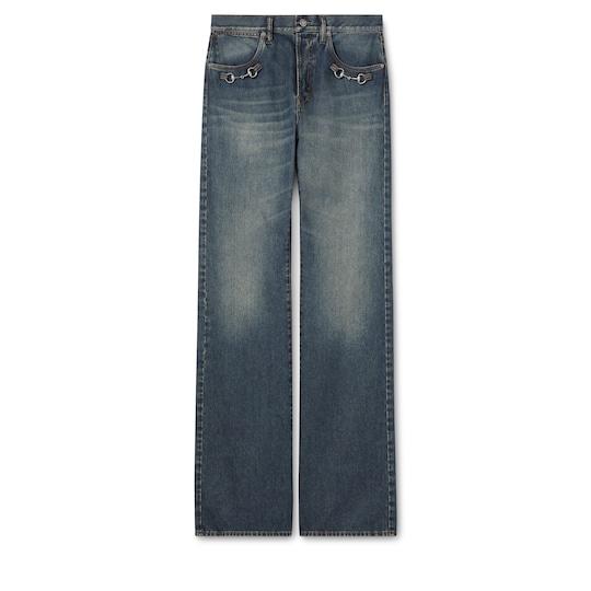Cotton denim pants with Horsebit detail by GUCCI