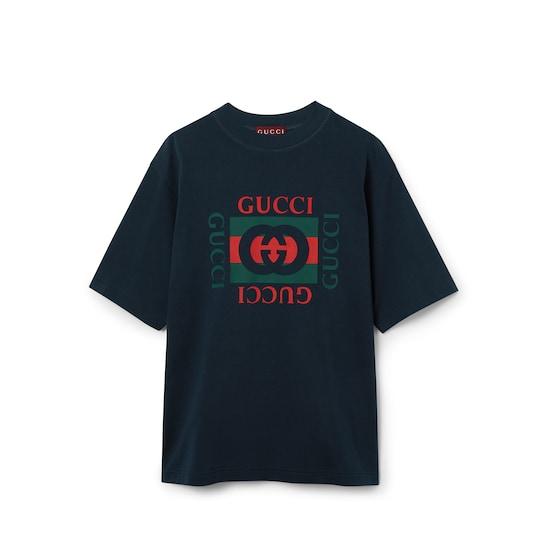 Cotton jersey T-shirt with Gucci print in black by GUCCI