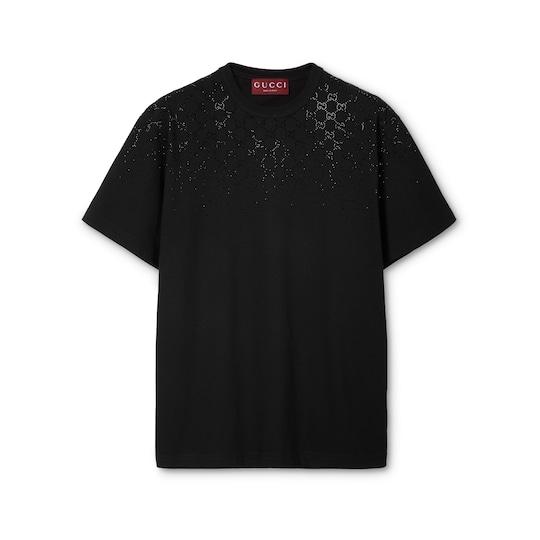 Cotton jersey T-shirt with crystals by GUCCI