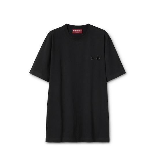 Cotton jersey T-shirt with embroidery by GUCCI