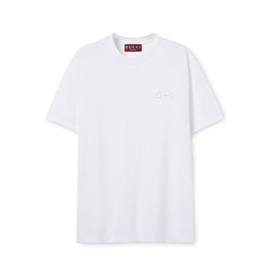 Cotton jersey T-shirt with embroidery by GUCCI