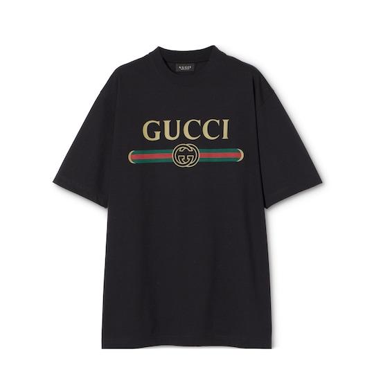 Cotton jersey and silk T-shirt with print by GUCCI