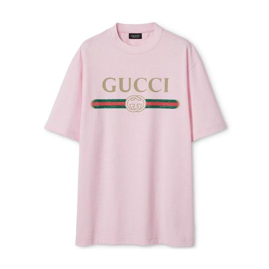 Cotton jersey and silk T-shirt with print by GUCCI