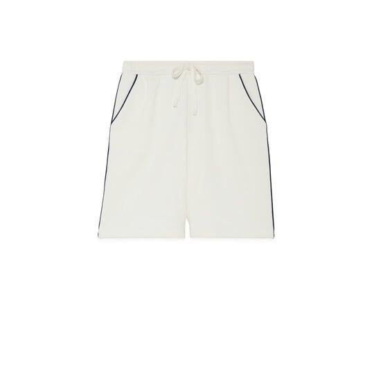 Cotton jersey shorts with embroidery in off white by GUCCI
