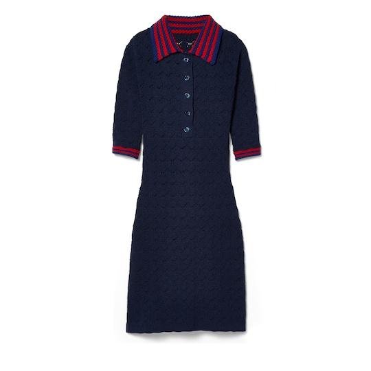 Cotton lace polo dress in dark blue by GUCCI
