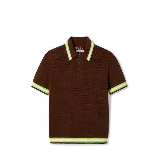 Cotton mesh knit polo shirt in brown by GUCCI