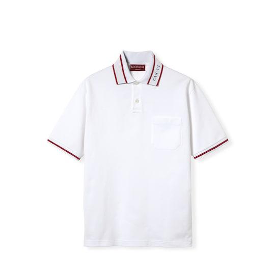 Cotton piquet polo shirt with Web in white by GUCCI