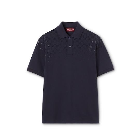 Cotton piquet polo shirt with crystals by GUCCI