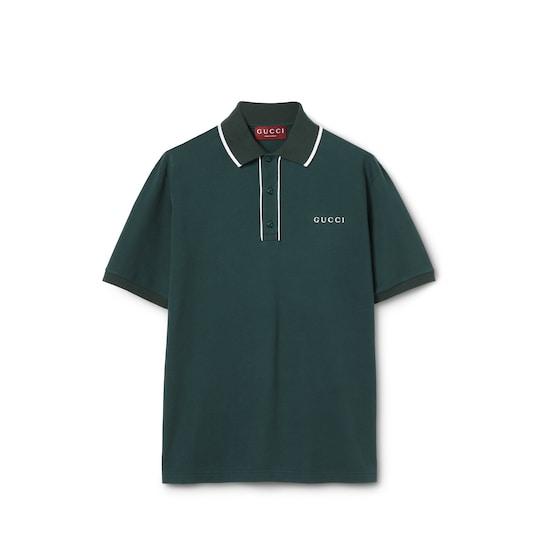 Cotton piquet polo shirt with embroidery by GUCCI