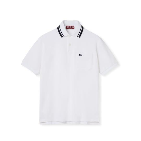 Cotton piquet polo shirt with embroidery in white by GUCCI