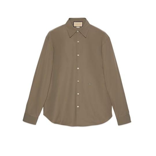 Cotton poplin shirt with embroidery in dark green by GUCCI
