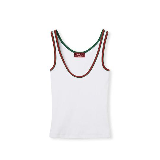 Cotton tank top with Web in white by GUCCI