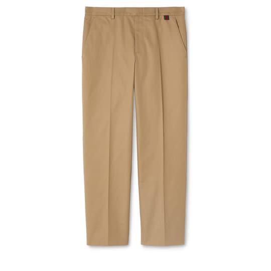 Cotton twill pants with Web detail by GUCCI