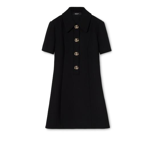 Crêpe wool dress with Double G button by GUCCI