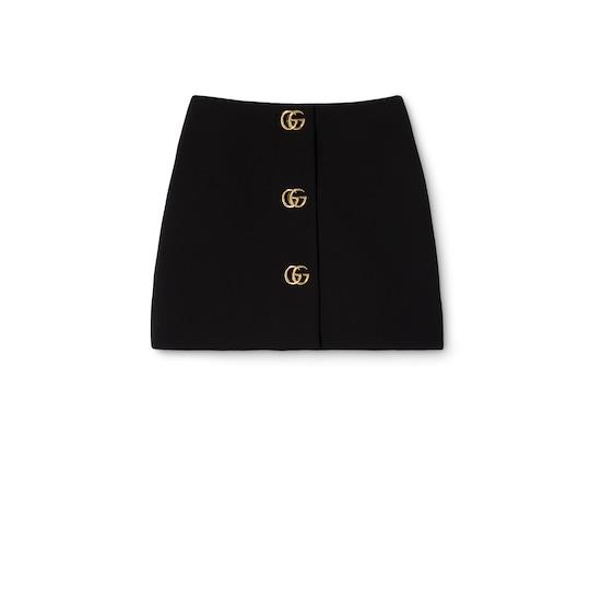 Crêpe wool skirt with Double G button by GUCCI