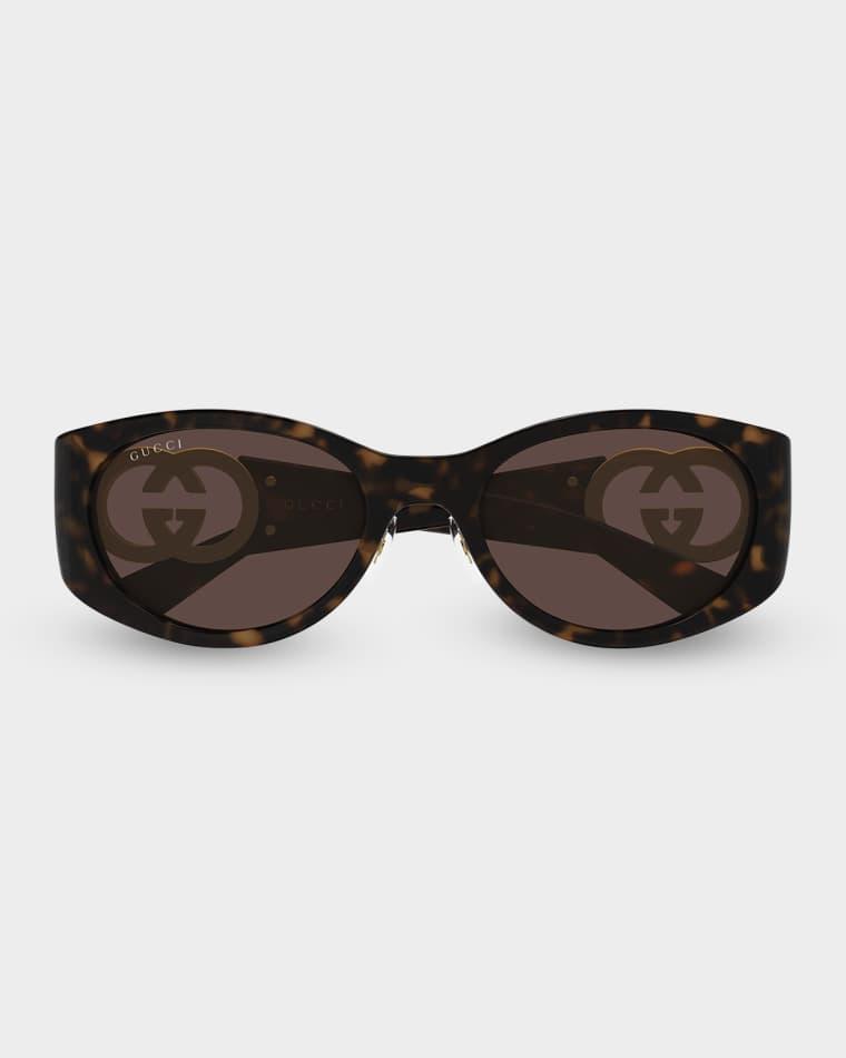 Crystal-Embellished Logo 51mm Oval Sunglasses by GUCCI