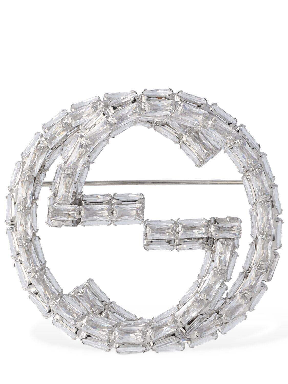 Crystal Interlockingg Embellished Brooch by GUCCI
