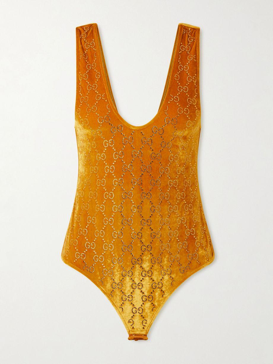 Crystal-embellished chenille bodysuit by GUCCI