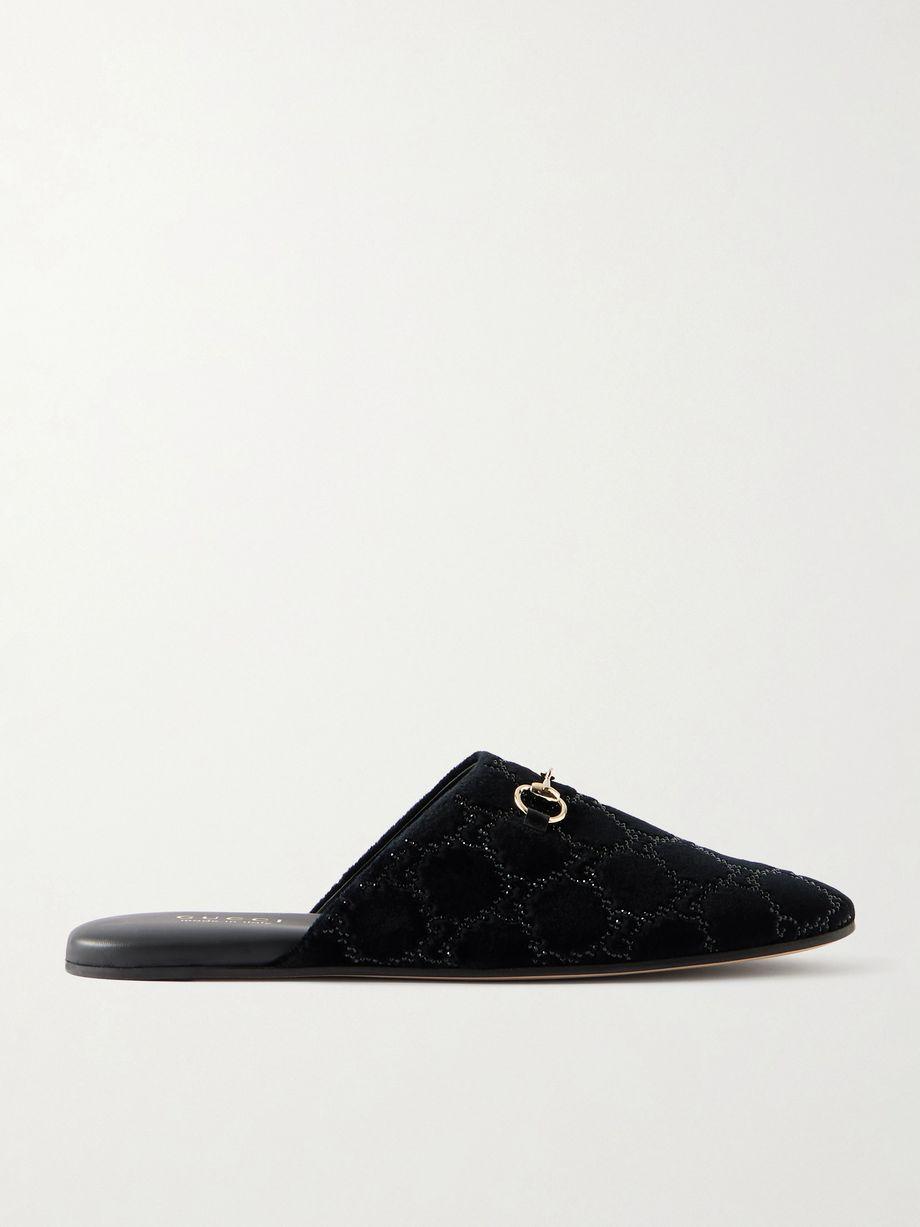 Crystal-embellished horsebit-detailed velvet slippers by GUCCI