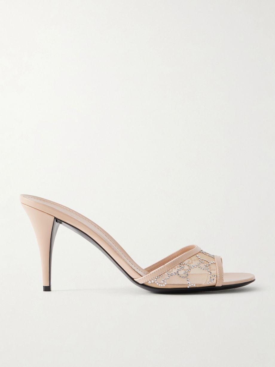 Crystal-embellished leather-trimmed mesh sandals by GUCCI