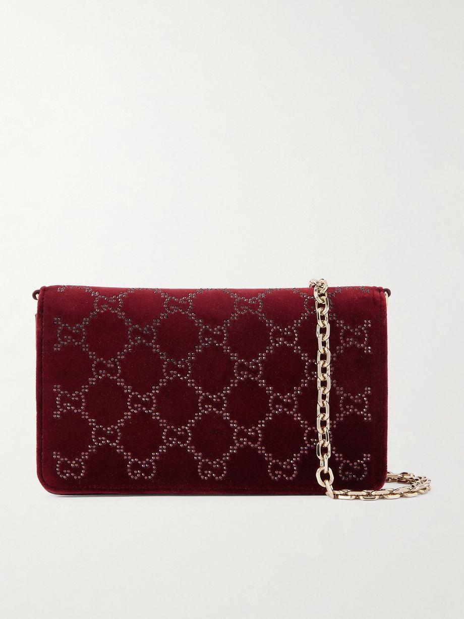 Crystal-embellished velvet and leather shoulder bag by GUCCI Crystal-embellished velvet and leather shoulder bag by GUCCI