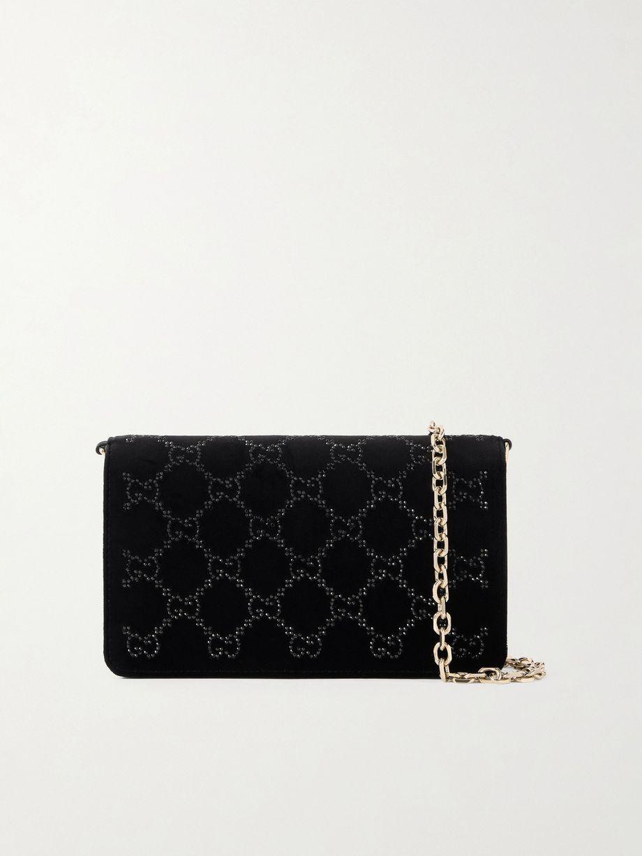Crystal-embellished velvet and leather shoulder bag by GUCCI Crystal-embellished velvet and leather shoulder bag by GUCCI