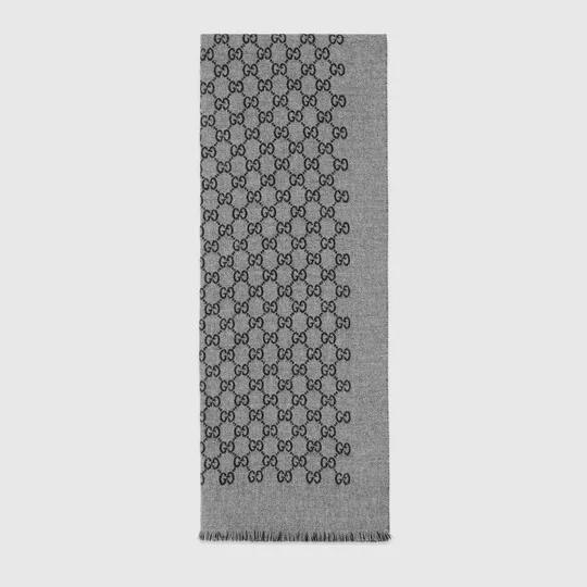 Dark Grey / Black Wool Double Jacquard GG Scarf by GUCCI
