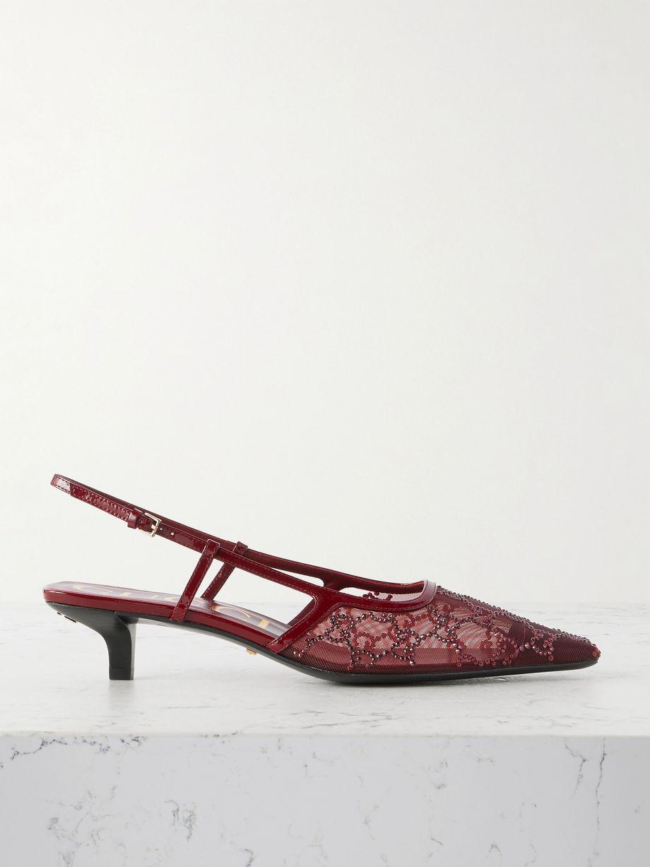 Demi patent leather-trimmed crystal-embellished mesh slingback pumps by GUCCI