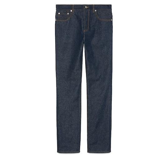 Denim pant with GG embossed detail in dark blue by GUCCI