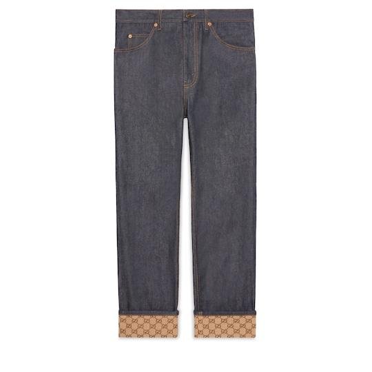 Denim pant with cuffs in dark blue by GUCCI