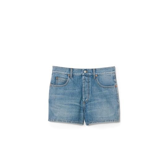 Denim shorts with Horsebit detail in blue by GUCCI