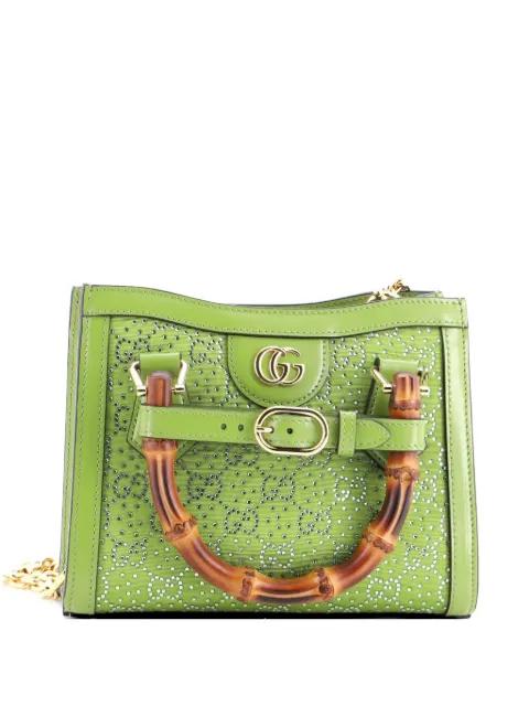 Diana NM Bamboo Handle Crystal Embellished GG Canvas Mini tote bag by GUCCI 