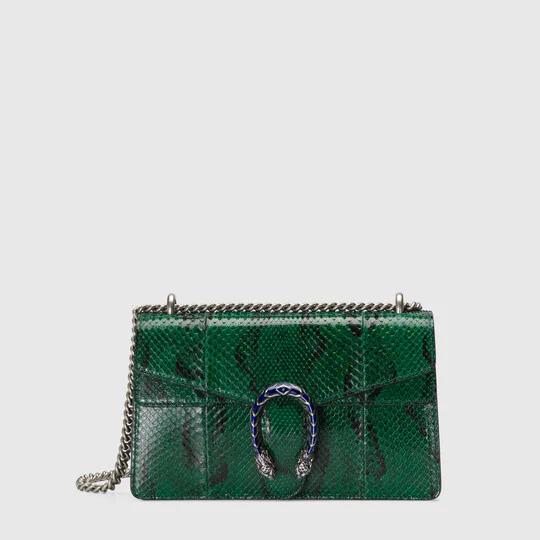 Dionysus python small shoulder bag in green by GUCCI Dionysus python small shoulder bag in green by GUCCI