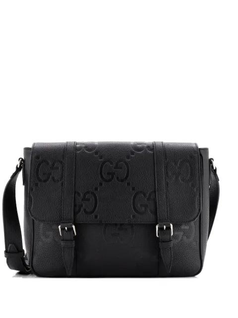 Double Belt Flap Messenger Bag Jumbo GG Embossed Leather Medium crossbody bag by GUCCI 