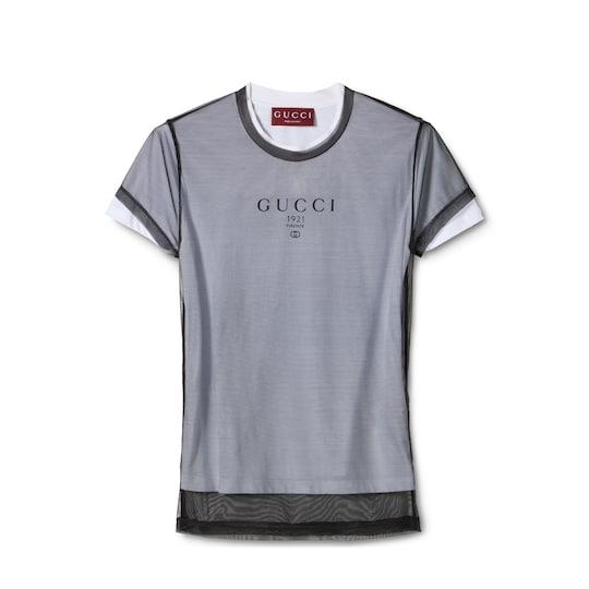 Double layered jersey T-shirt with print by GUCCI