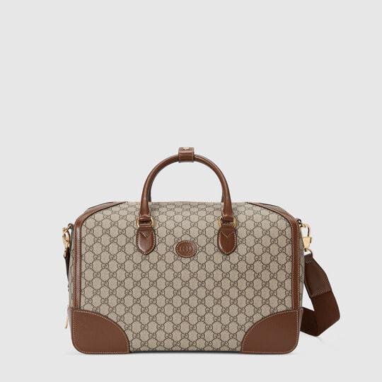 Duffle bag with Interlocking G in beige and ebony GG Supreme