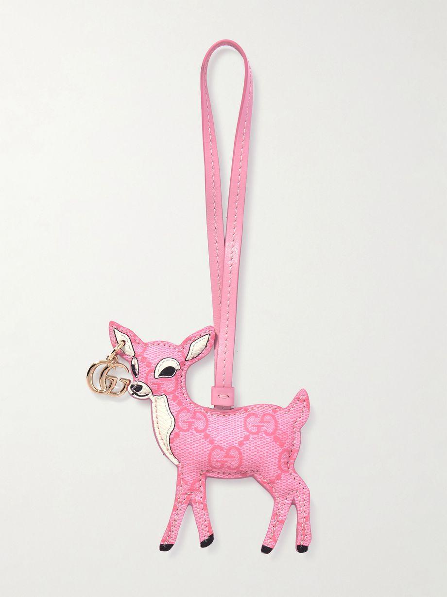 Embellished leather-trimmed coated-canvas bag charm by GUCCI