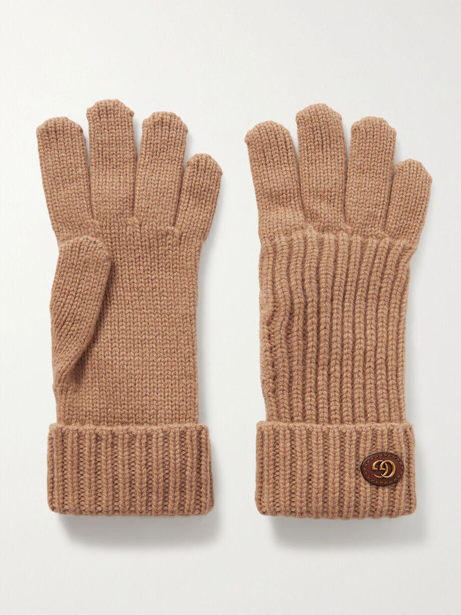 Embellished leather-trimmed wool and cashmere-blend gloves by GUCCI