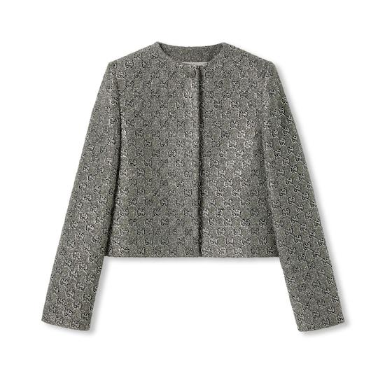 Embroidered GG wool tweed jacket in grey by GUCCI