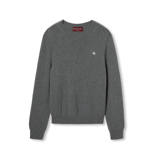Embroidered wool cashmere sweater in grey by GUCCI