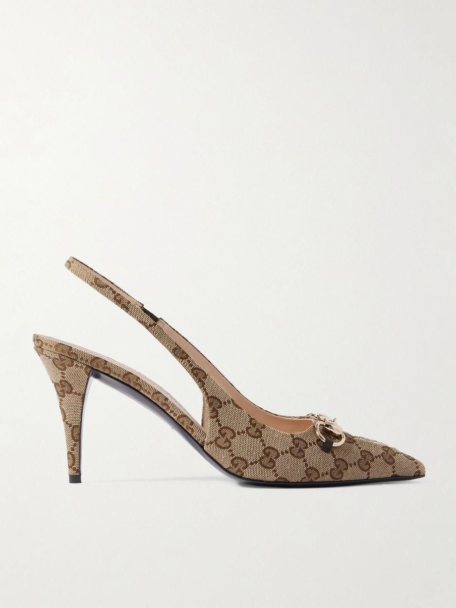 Erin horsebit-detailed canvas-jacquard slingback pumps by GUCCI
