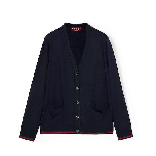 Extra fine cashmere silk cardigan in navy by GUCCI