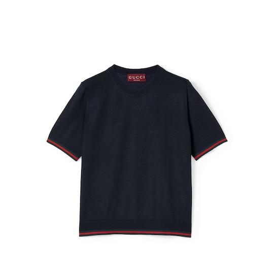 Extra fine cashmere silk top in navy by GUCCI