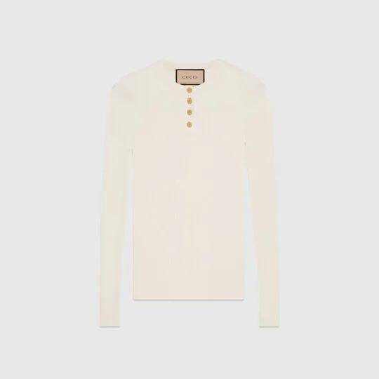 Extra fine viscose long sleeves T-shirt  in ivory by GUCCI