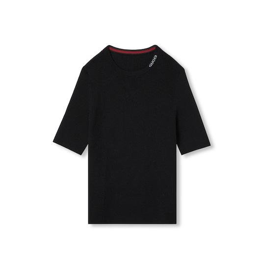 Extra fine wool and silk rib top in black by GUCCI