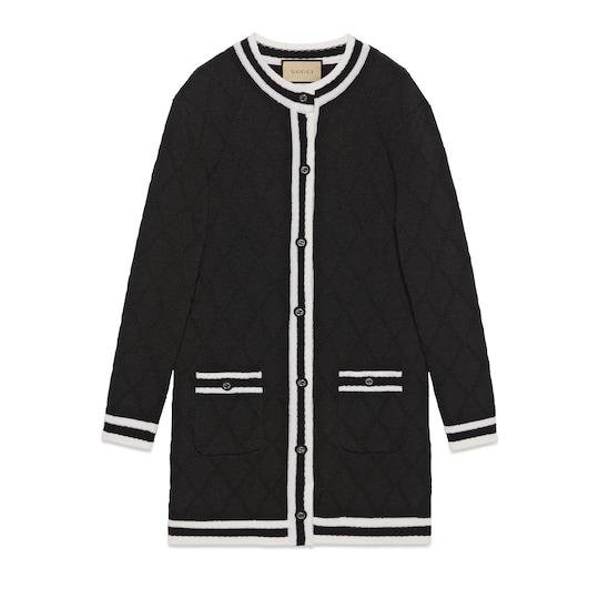 Extra fine wool piquet coat in black and ivory by GUCCI