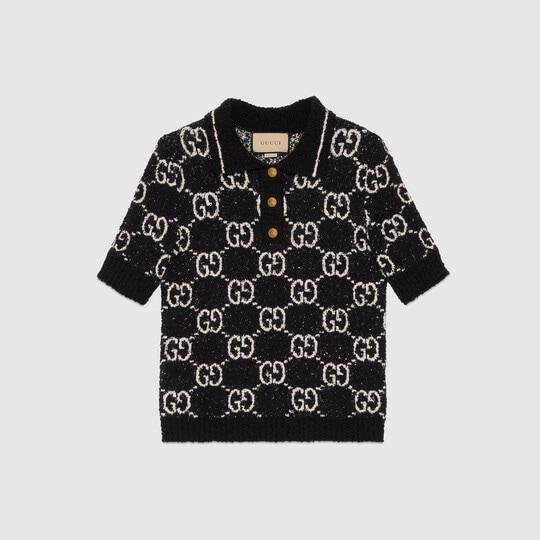 Fine cotton polo top in black and ivory by GUCCI
