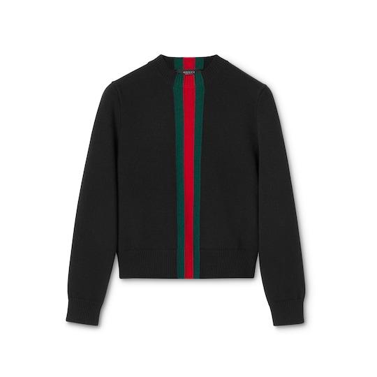 Fine knit wool sweater with Web by GUCCI