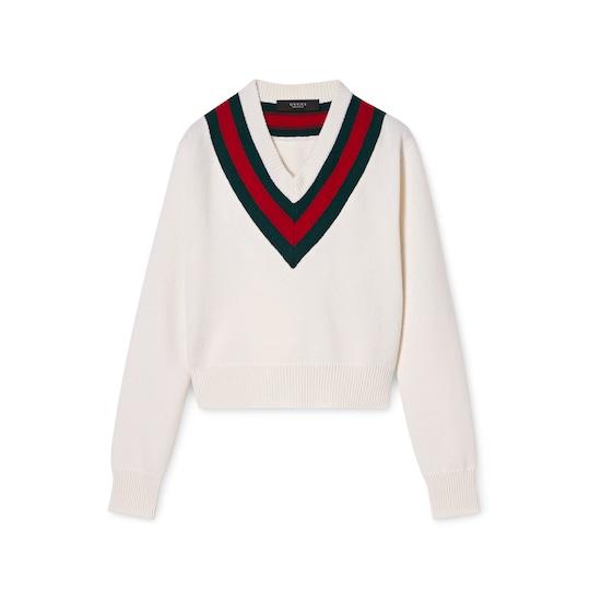 Fine knit wool sweater with Web by GUCCI